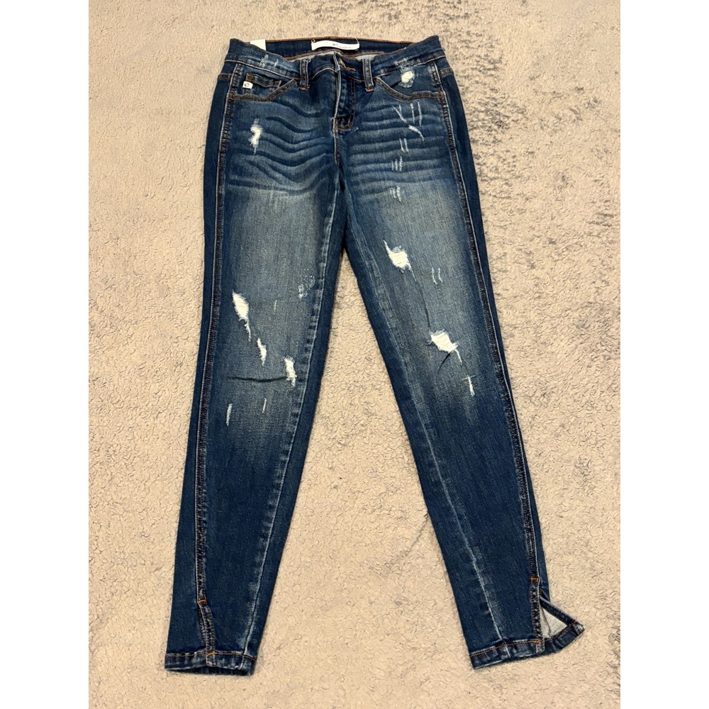 KanCan Jeans Womens W1/24 Blue Mid Rise Skinny Dark Distressed Stretch Ankle